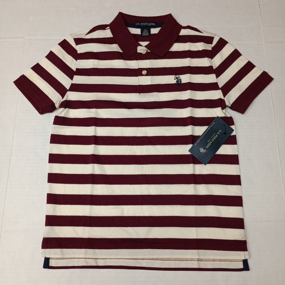 U.S. Polo Assn. Boys Striped Polo Shirt L (10-12) Maroon